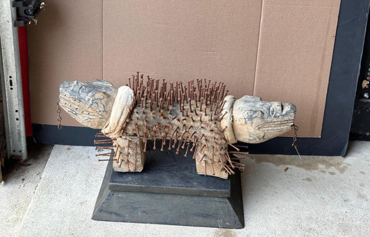 Vintage Congo Vili / Kongo Nkisi Nkondi Power Figure Dog / Double-Headed (24")