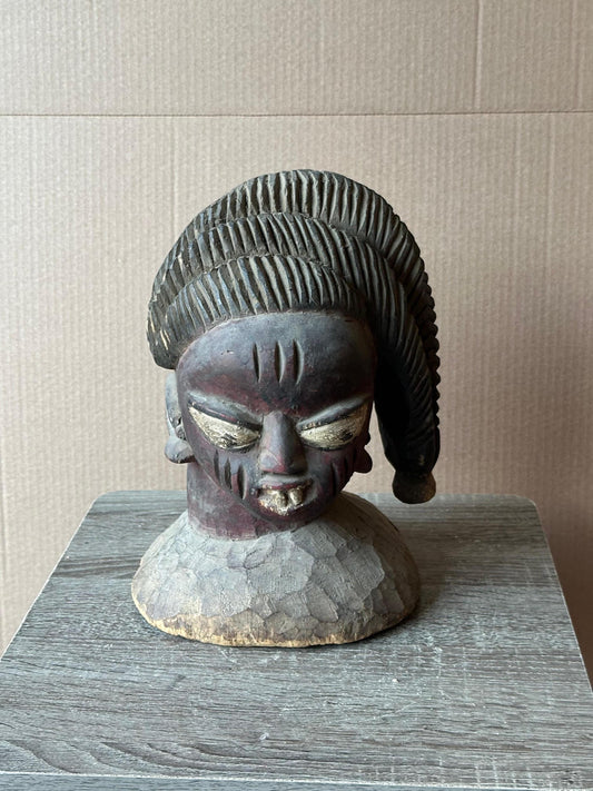 Vintage Yoruba Egungun Headdress Mask Danced Wood Pigment Crest 10" Nigeria Art