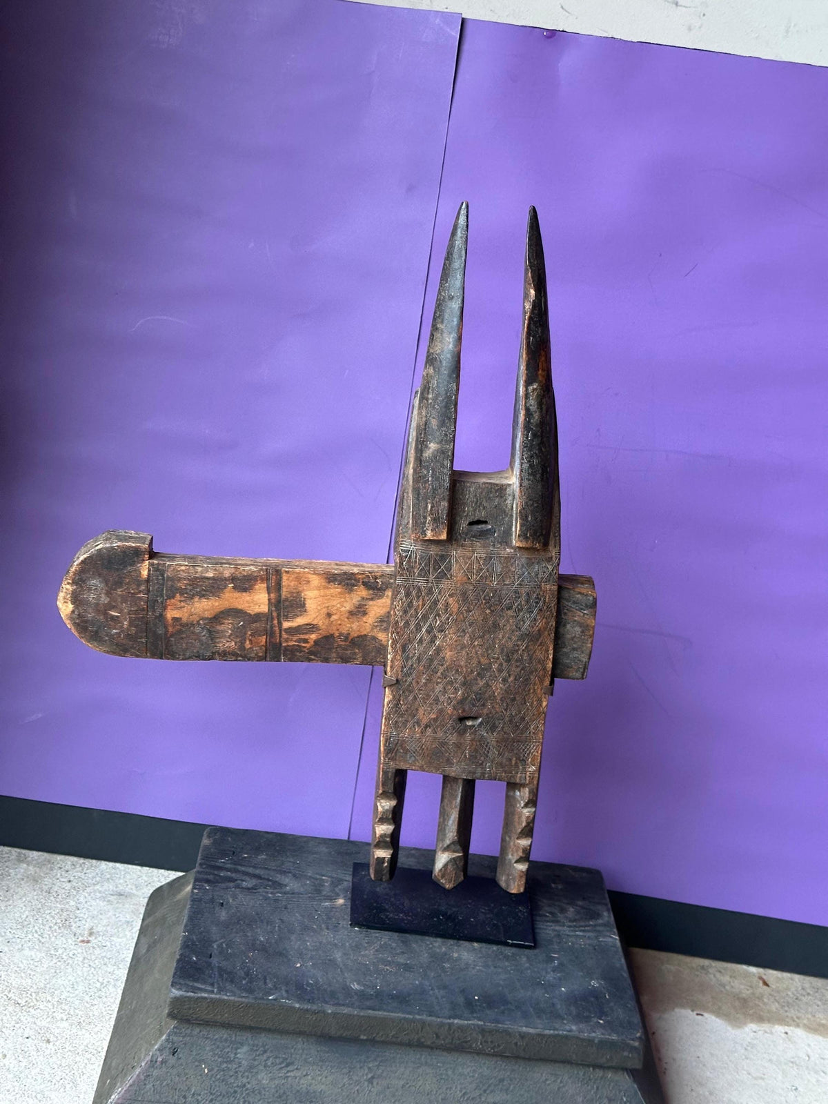 Vintage Dogon Door Lock Ta Koro Crocodile Antelope Carved Wood Mali African 21"