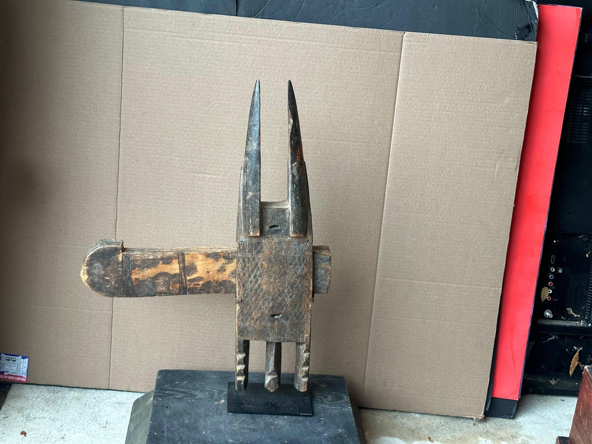 Vintage Dogon Door Lock Ta Koro Crocodile Antelope Carved Wood Mali African 21"