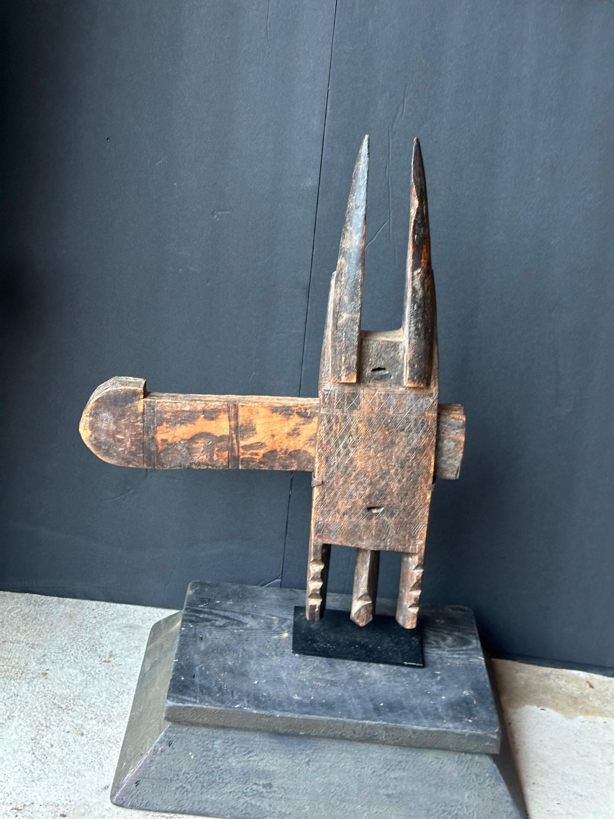 Vintage Dogon Door Lock Ta Koro Crocodile Antelope Carved Wood Mali African 21"