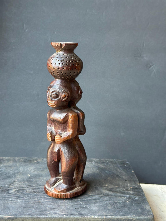 Chokwe Dos-à-Dos Partnership Figure - Double Carving with Pot - Angola/DRC