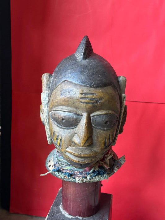 Old Yoruba Gelede Helmet Mask – Nigerian Carved Headdress, Ritual Patina