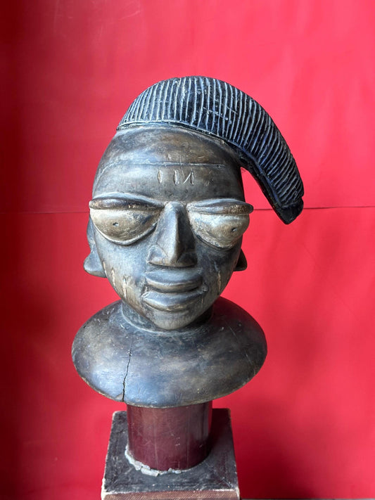 Old Yoruba Egungun Headcrest – Helmet Form with Dramatic Crest, Nigeria 11" | African Tribal Art Decor
