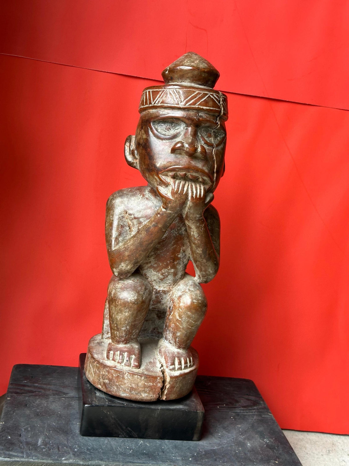Kongo Yombe Carved Wood Ancestor Figure Mfumu Kanda African Statue DRC 15"