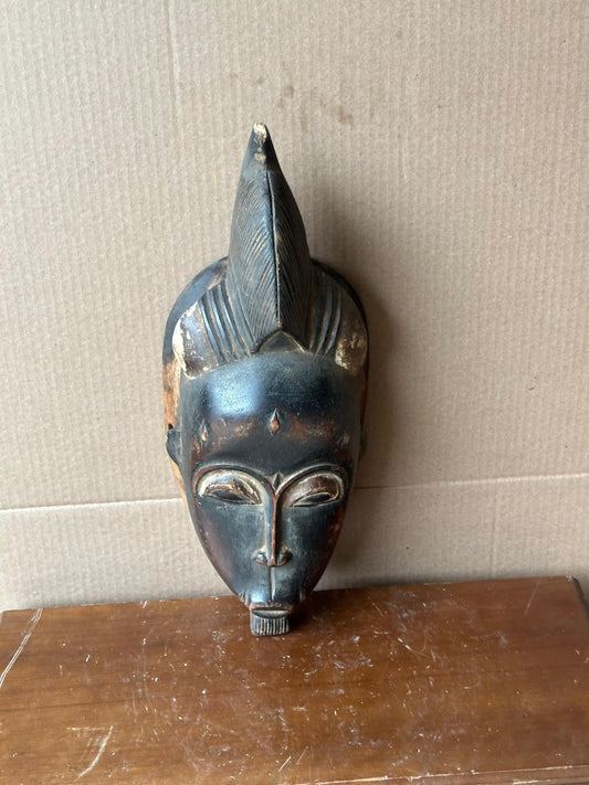 Vintage Baule Portrait Mask Bearded Male Ancestor Carved Wood Ivory Coast 15"