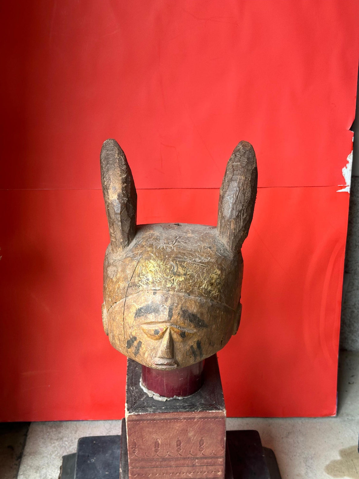Old Yoruba Gelede Helmet Mask – Rabbit Hare Ears & Pigment 12" | African Tribal Art Decor