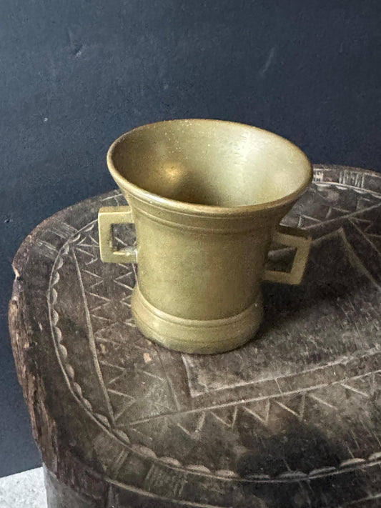 Vintage Heavy Brass Mortar Cup Square Handles Apothecary Bowl 4"
