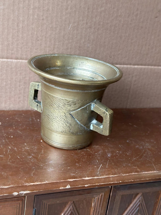 Vintage Heavy Brass Mortar Cup Square Handles Apothecary 4.5"