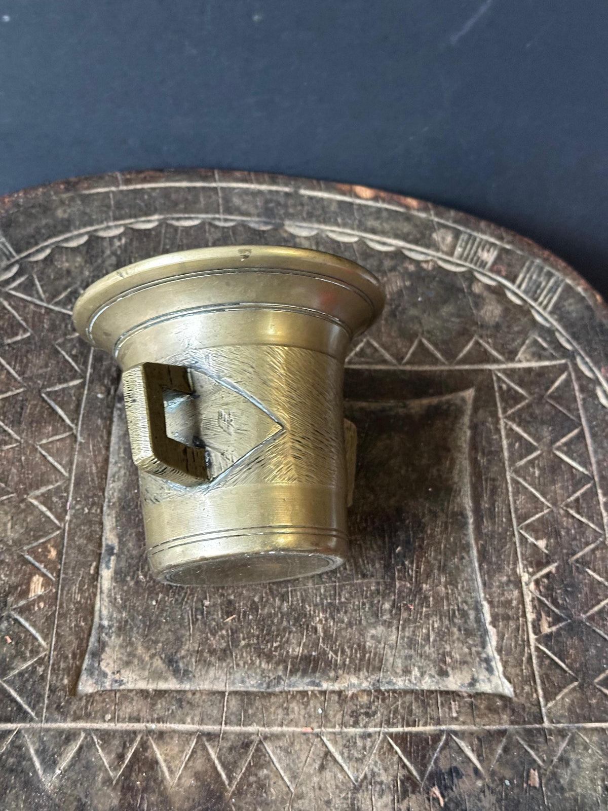 Vintage Heavy Brass Mortar Cup Square Handles Apothecary 4.5"