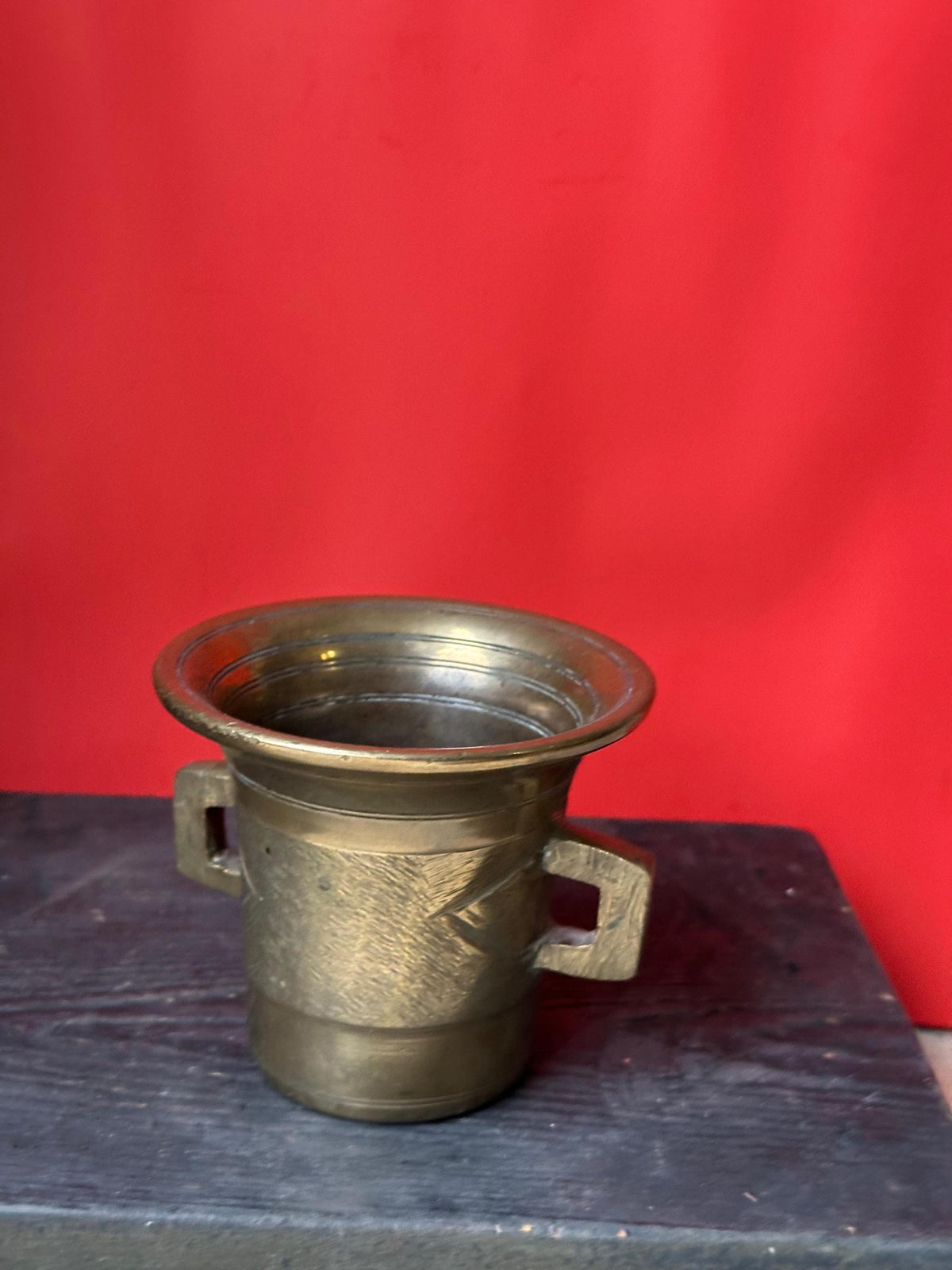 Vintage Heavy Brass Mortar Cup Square Handles Apothecary 4.5"