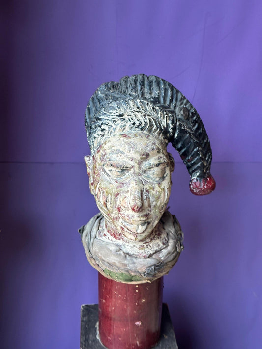 Vintage Yoruba Egungun Headdress Mask White Kaolin Carved Wood Fabric Danced 10"