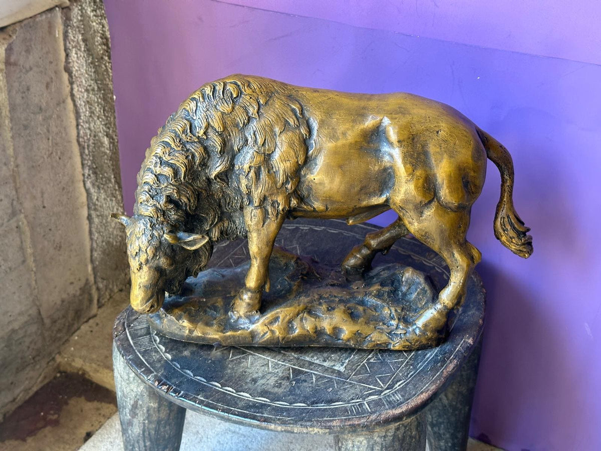 Vintage Solid Bronze American Bison Sculpture – Large 16" Heavy 12lb Western Art
