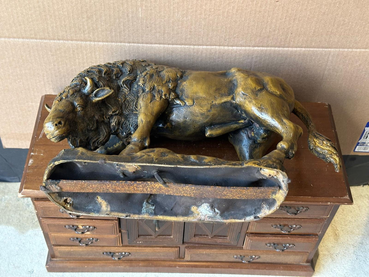 Vintage Solid Bronze American Bison Sculpture – Large 16" Heavy 12lb Western Art
