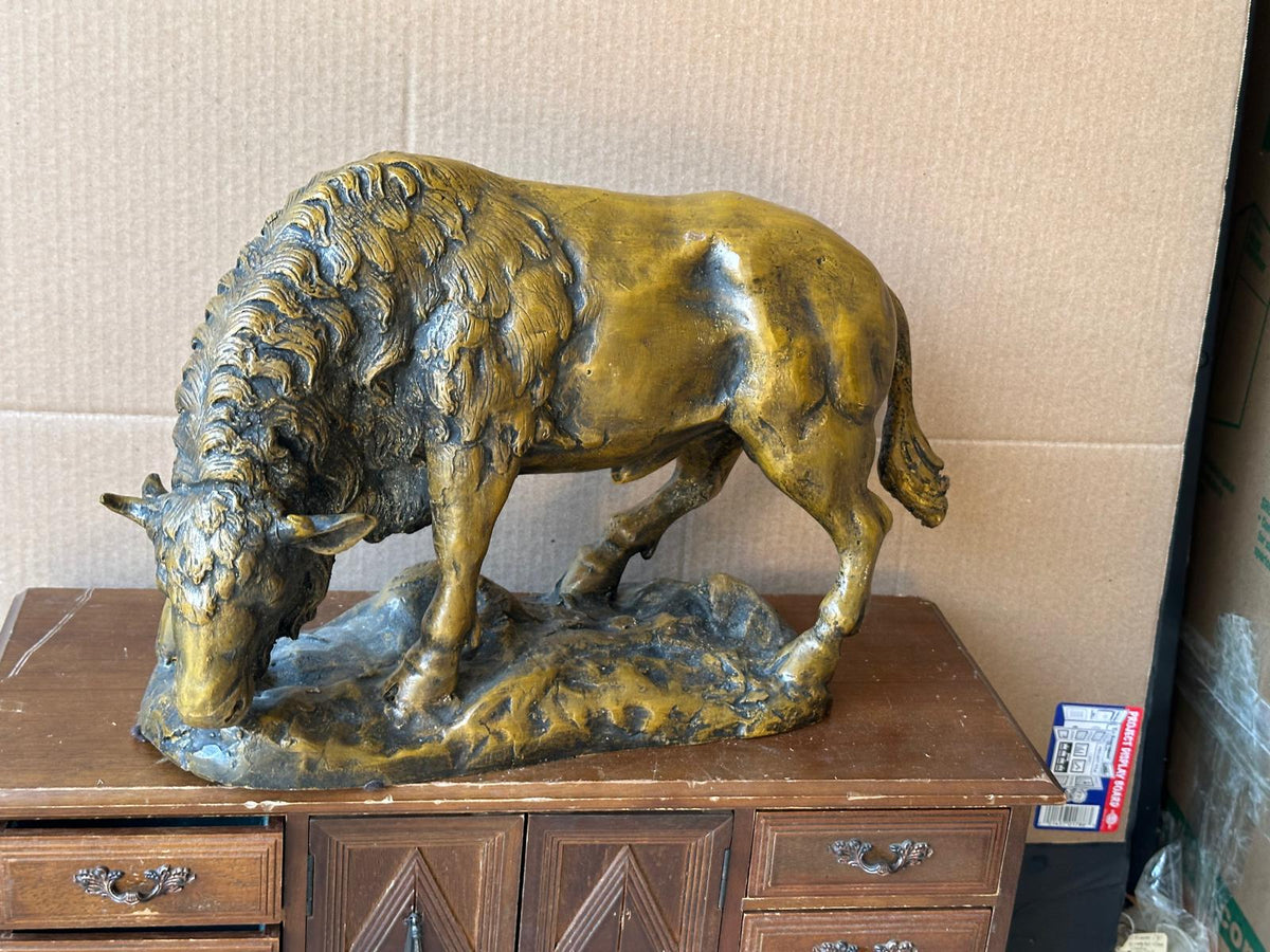 Vintage Solid Bronze American Bison Sculpture – Large 16" Heavy 12lb Western Art
