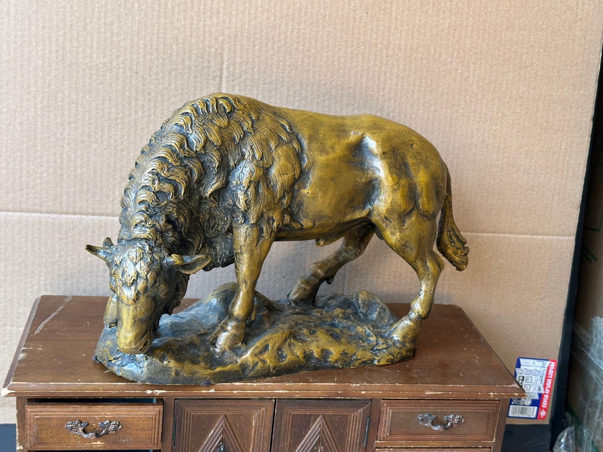 Vintage Solid Bronze American Bison Sculpture – Large 16" Heavy 12lb Western Art
