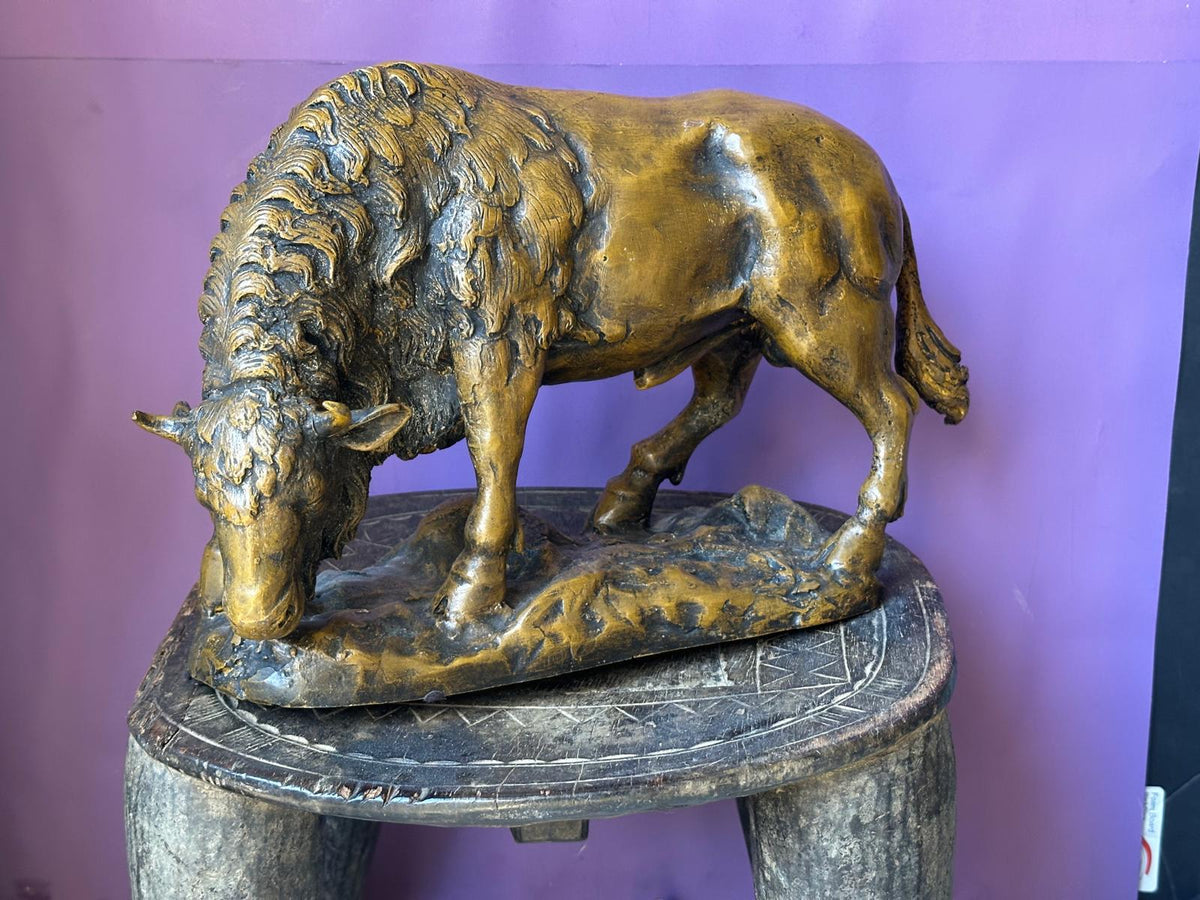 Vintage Solid Bronze American Bison Sculpture – Large 16" Heavy 12lb Western Art