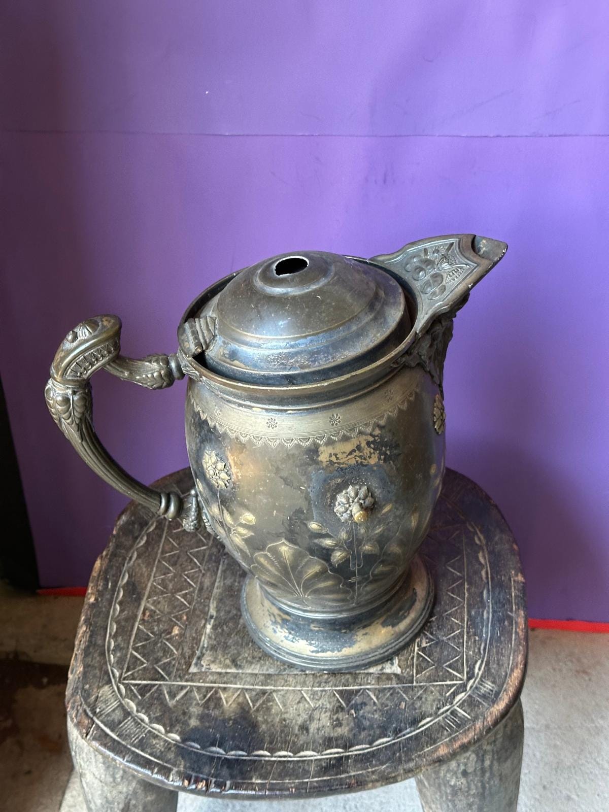 Antique Victorian Silver Plate Ice Water Pitcher – Aesthetic Floral 12"