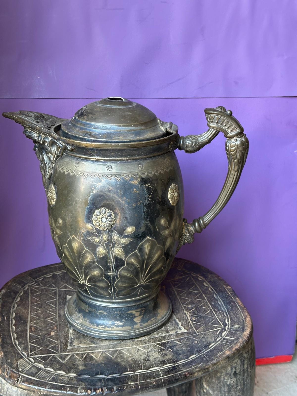 Antique Victorian Silver Plate Ice Water Pitcher – Aesthetic Floral 12"