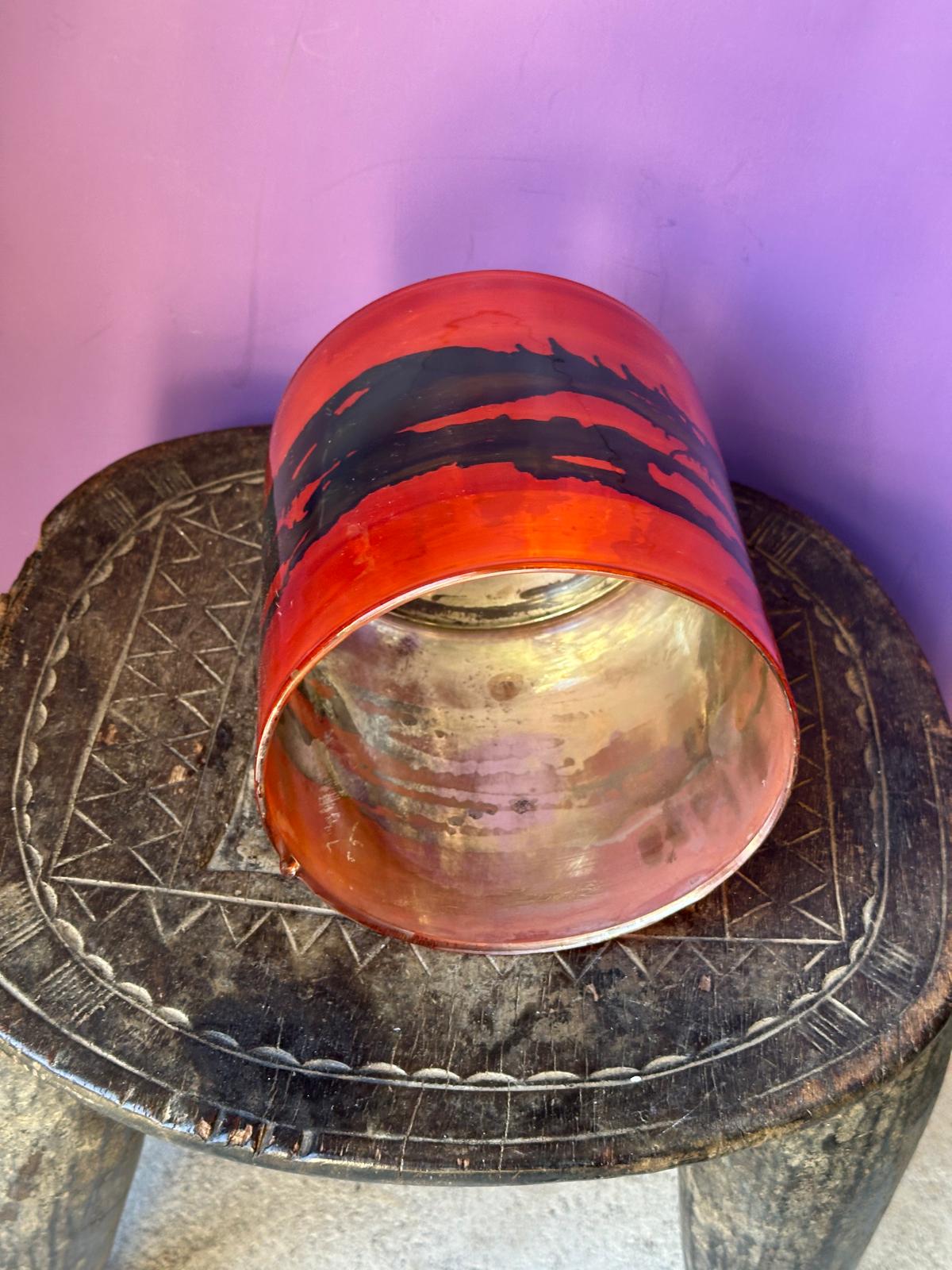 Vintage Art Glass Cylinder Vase – Vibrant Orange & Black Abstract Stripe 6x6"