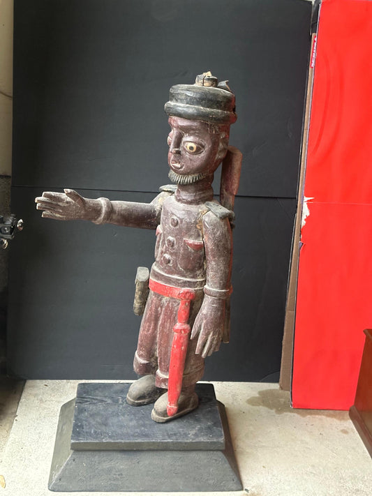 Vintage Yoruba Agbegijo Colon Figure Colonial Soldier Carved Wood Nigeria 29"