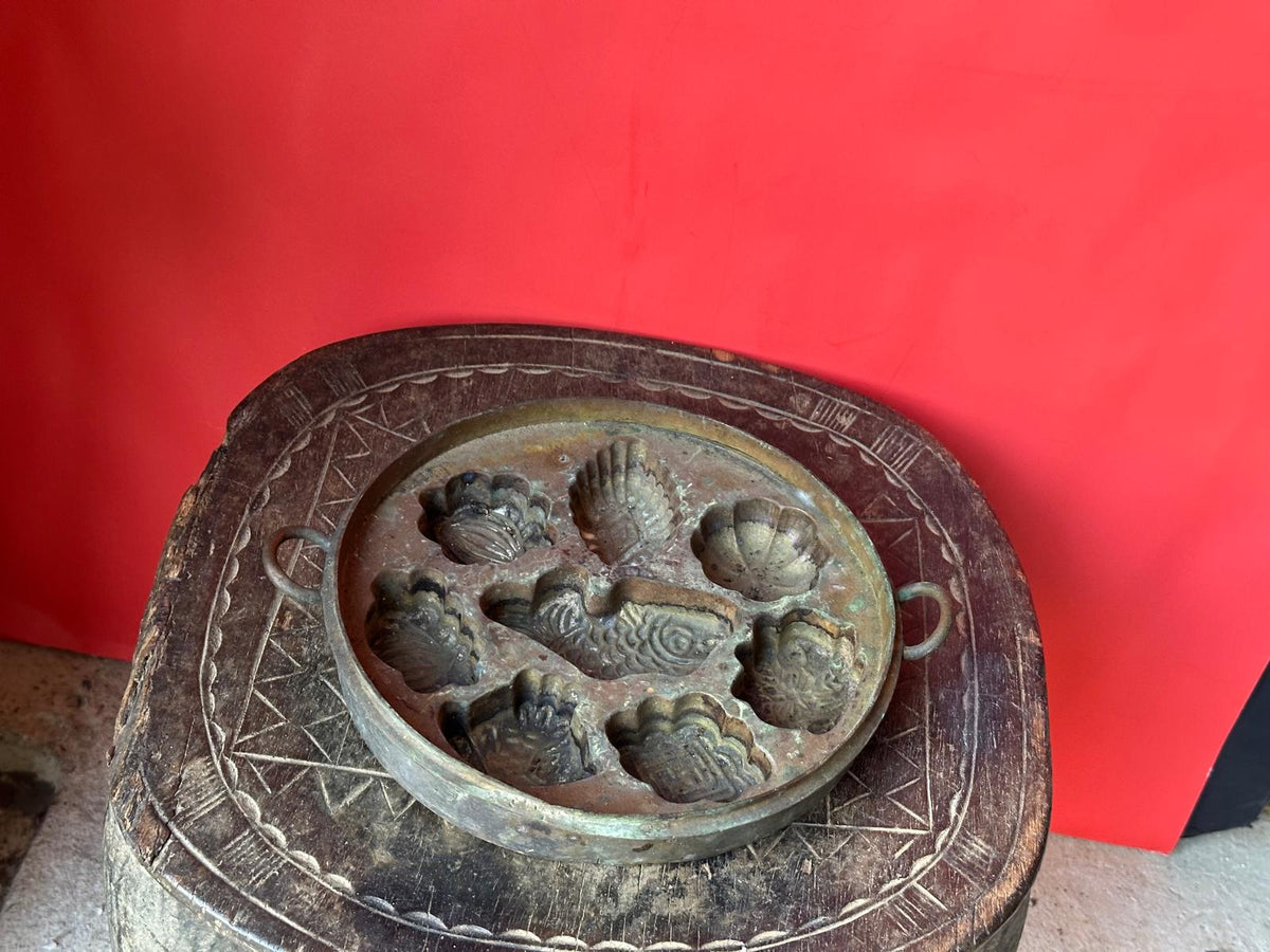 Vintage Brass Kuih Bahulu Mold Pan – Koi Fish & Floral Sponge Cake Malaysia 8.3"