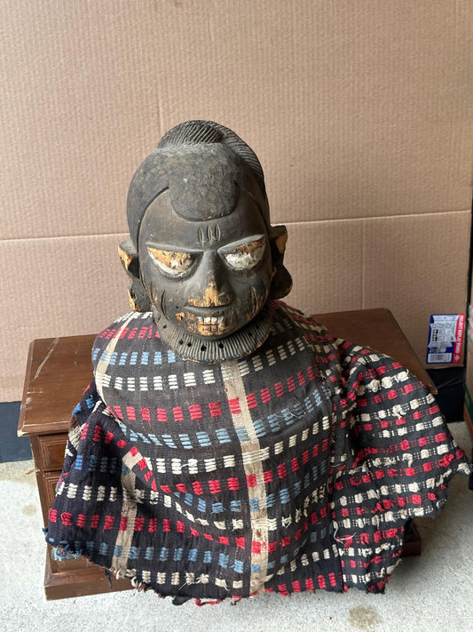 Old Yoruba Egungun Headcrest – Female Form with Costume & Patina, 11" | African Tribal Art Decor