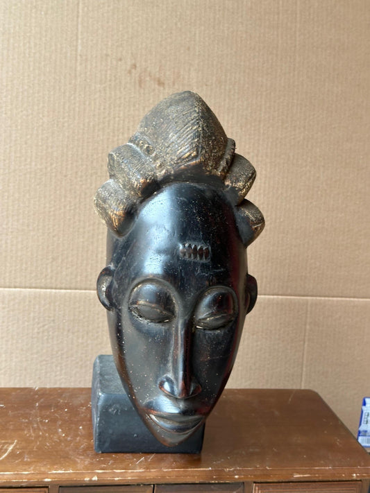 Vintage Fine Baule Mblo Portrait Mask – Elaborate Coiffure Ivory Coast 12.5"