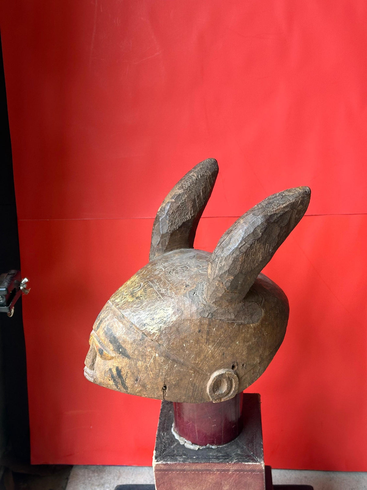 Old Yoruba Gelede Helmet Mask – Rabbit Hare Ears & Pigment 12" | African Tribal Art Decor
