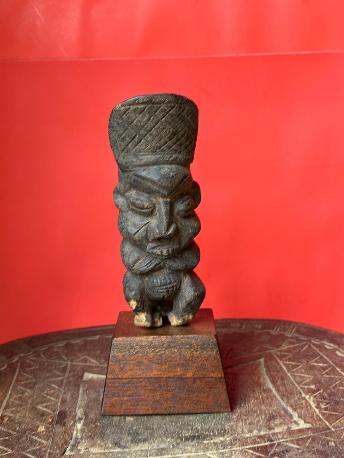 Vintage Bamileke Figural Pipe Carved Ancestral Head Cameroon African Art