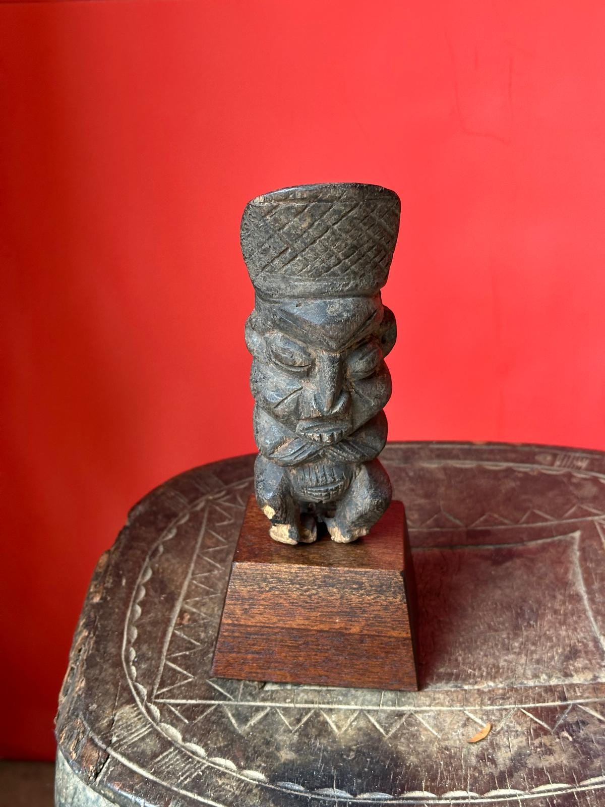 Vintage Bamileke Figural Pipe Carved Ancestral Head Cameroon African Art