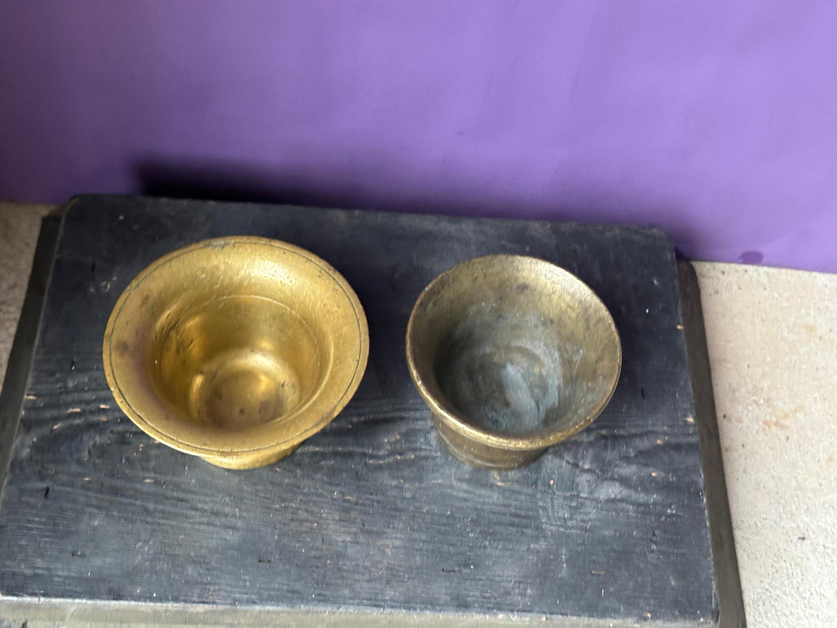 Vintage Brass Mortars Pair Small Apothecary Bowls 4.5" & 4"