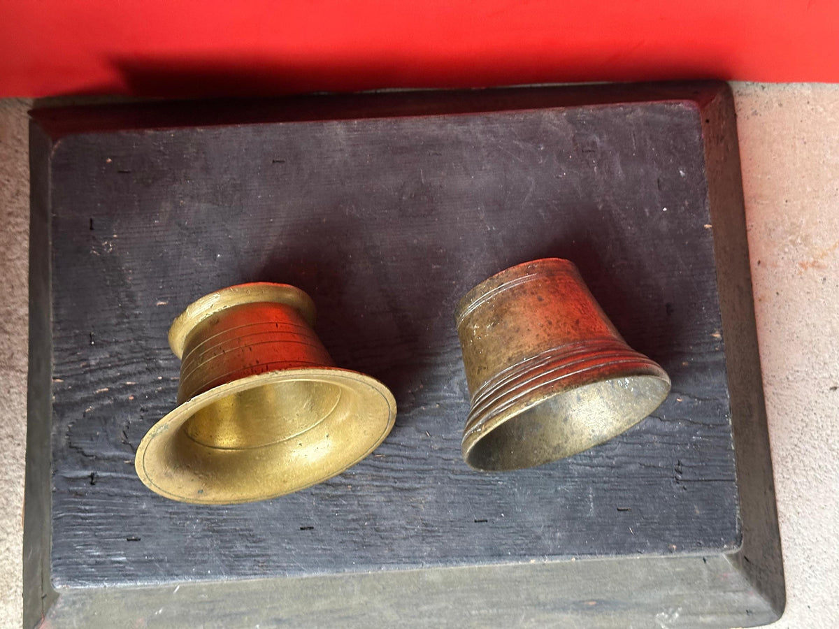 Vintage Brass Mortars Pair Small Apothecary Bowls 4.5" & 4"