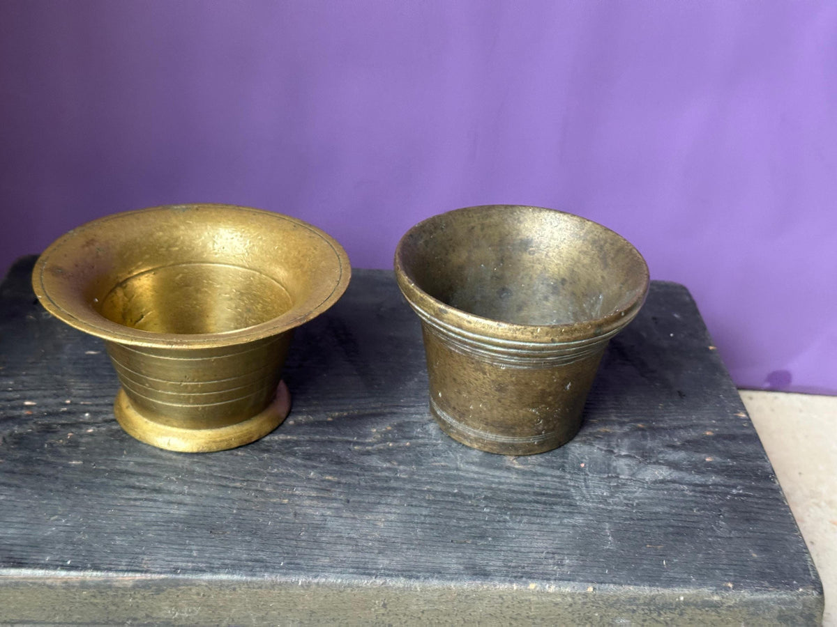 Vintage Brass Mortars Pair Small Apothecary Bowls 4.5" & 4"