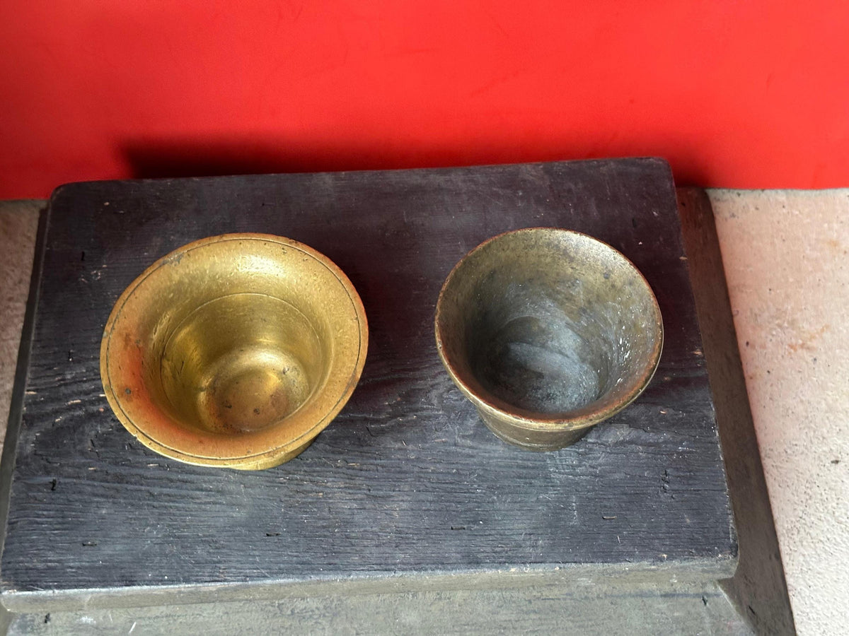 Vintage Brass Mortars Pair Small Apothecary Bowls 4.5" & 4"