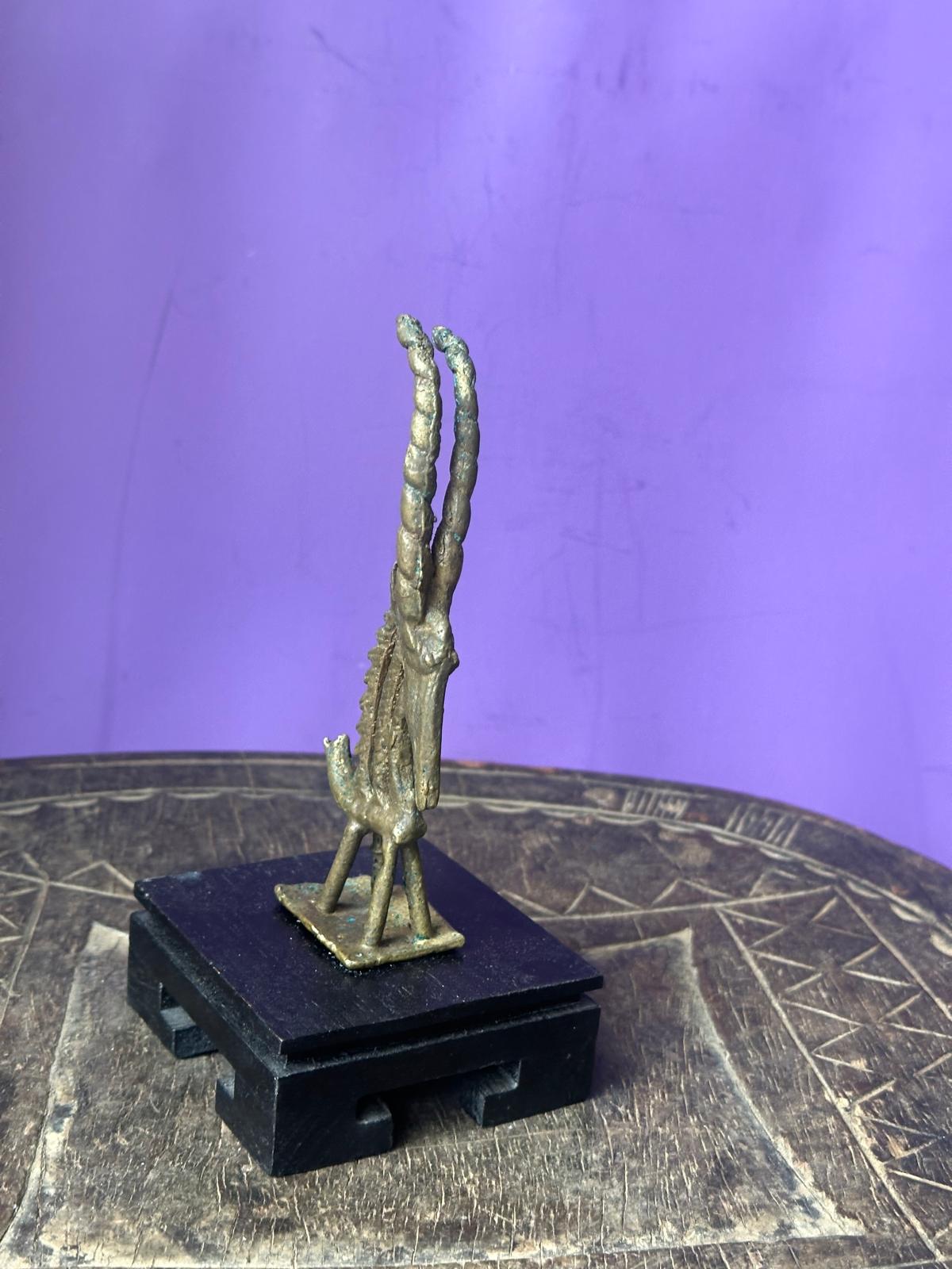 Vintage African Bronze Bamana Chiwara Antelope Figure – Spiral Horns Mali 5"