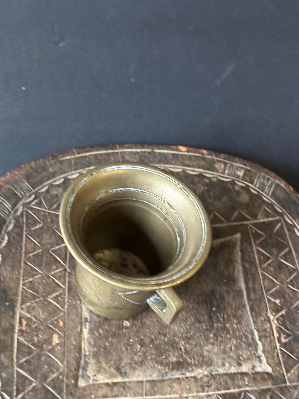 Vintage Heavy Brass Mortar Cup Square Handles Apothecary 4.5"