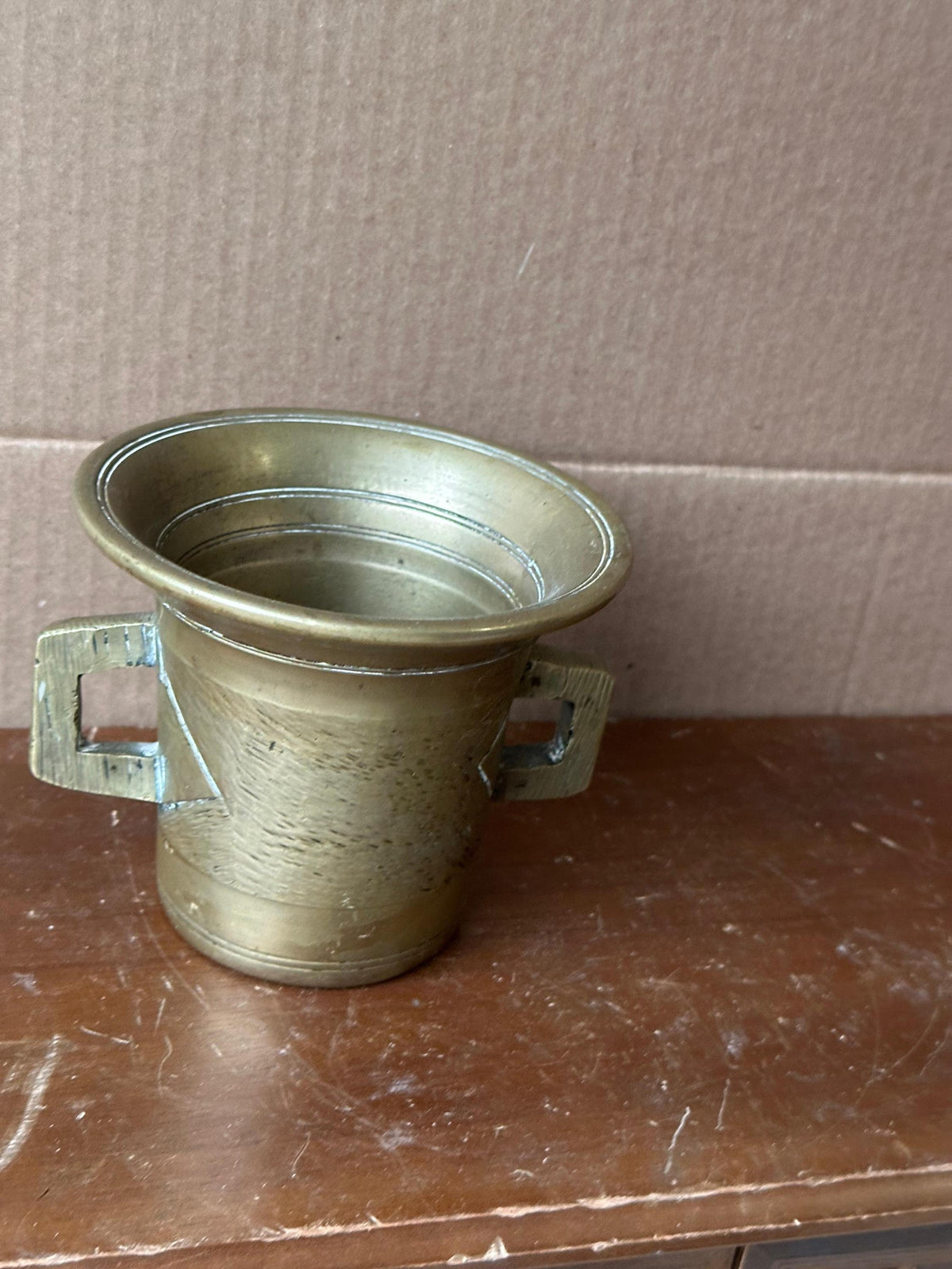 Vintage Heavy Brass Mortar Cup Square Handles Apothecary 4.5"