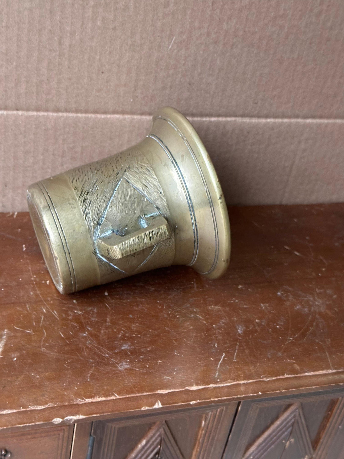 Vintage Heavy Brass Mortar Cup Square Handles Apothecary 4.5"