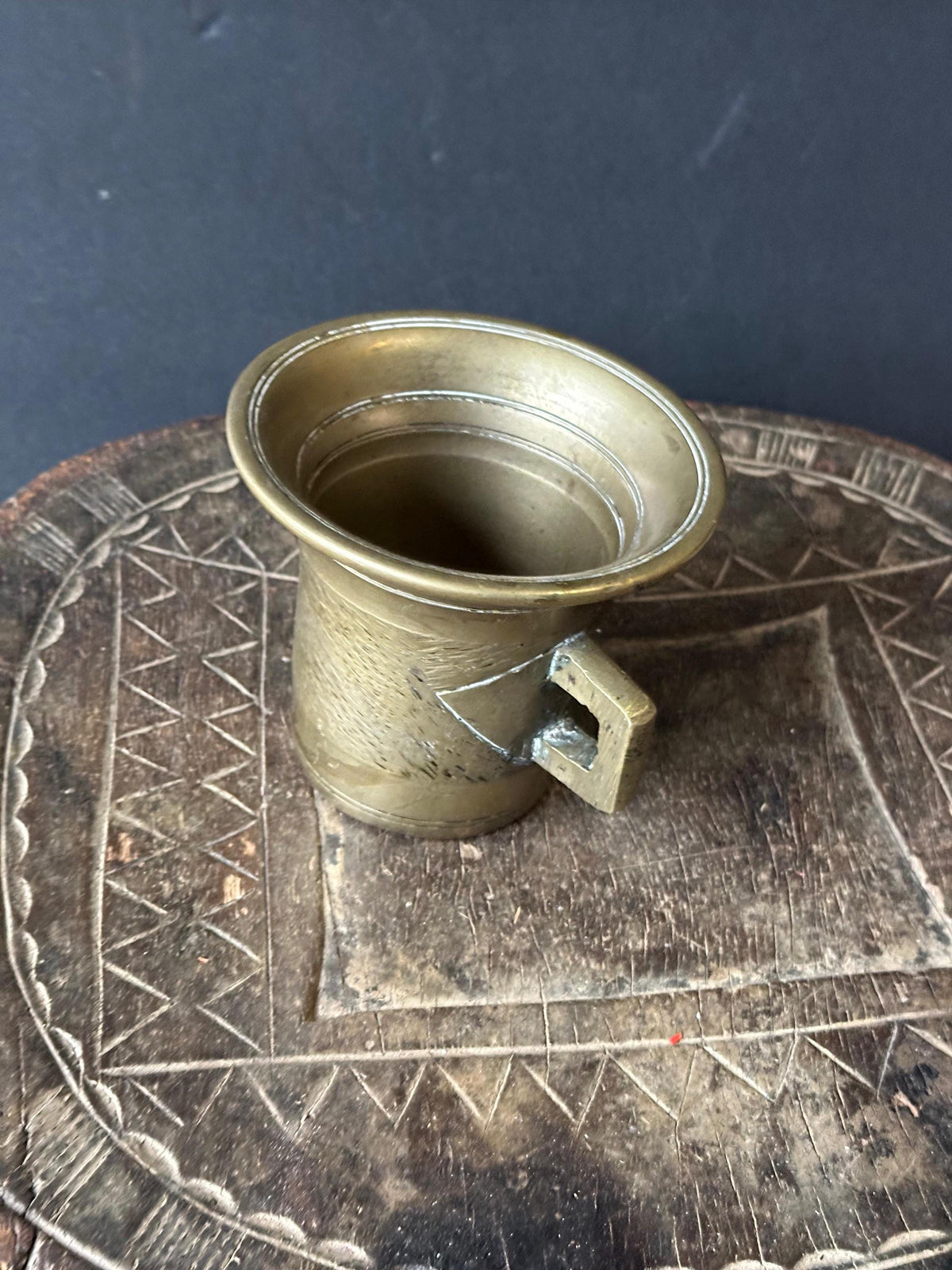 Vintage Heavy Brass Mortar Cup Square Handles Apothecary 4.5"