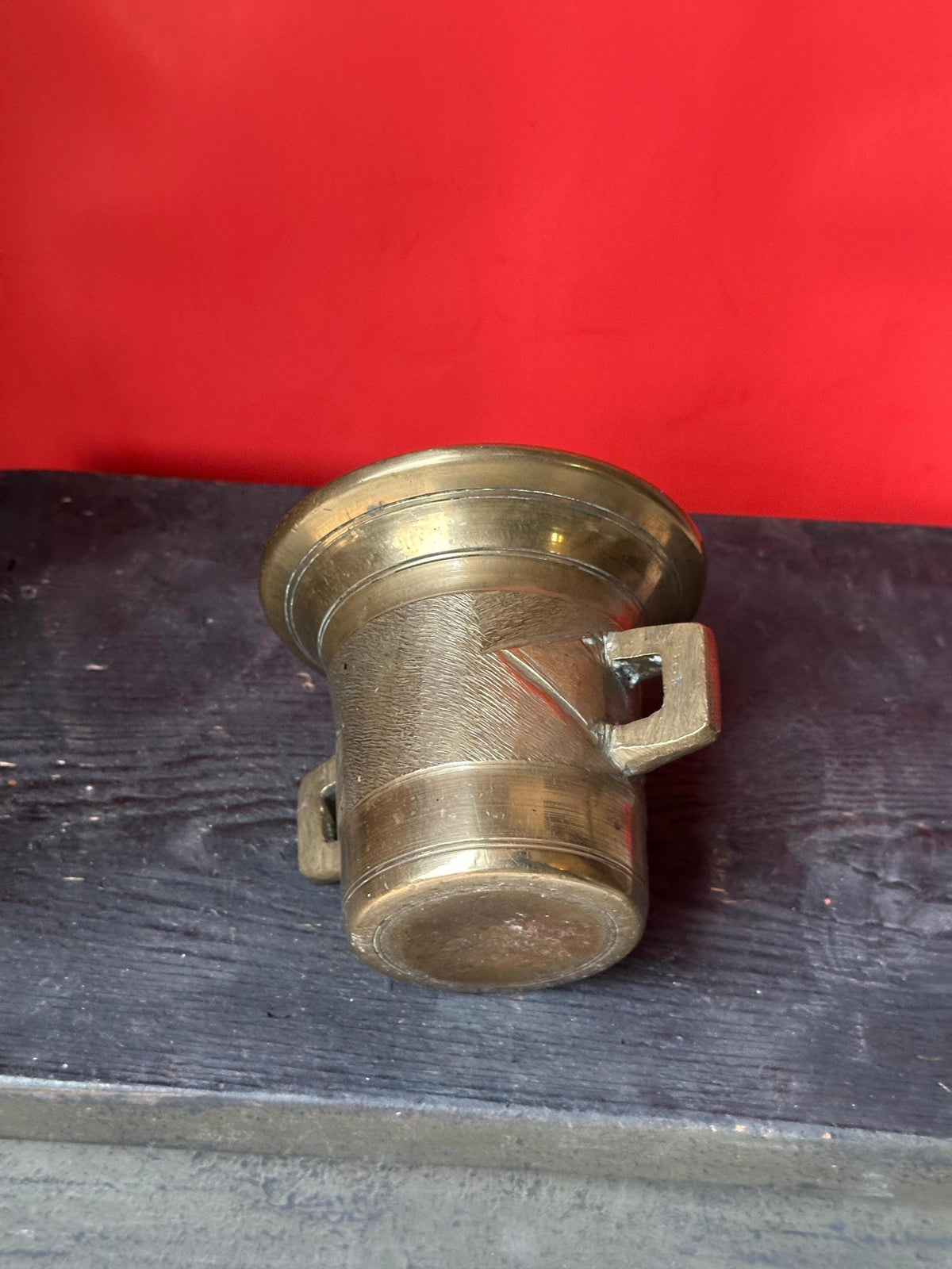 Vintage Heavy Brass Mortar Cup Square Handles Apothecary 4.5"