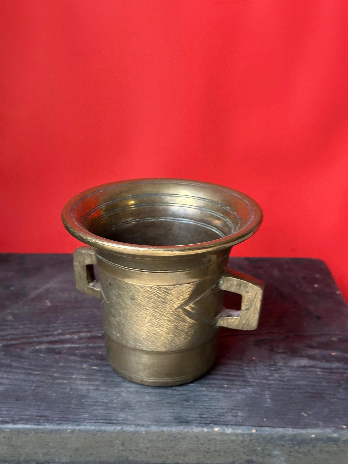 Vintage Heavy Brass Mortar Cup Square Handles Apothecary 4.5"