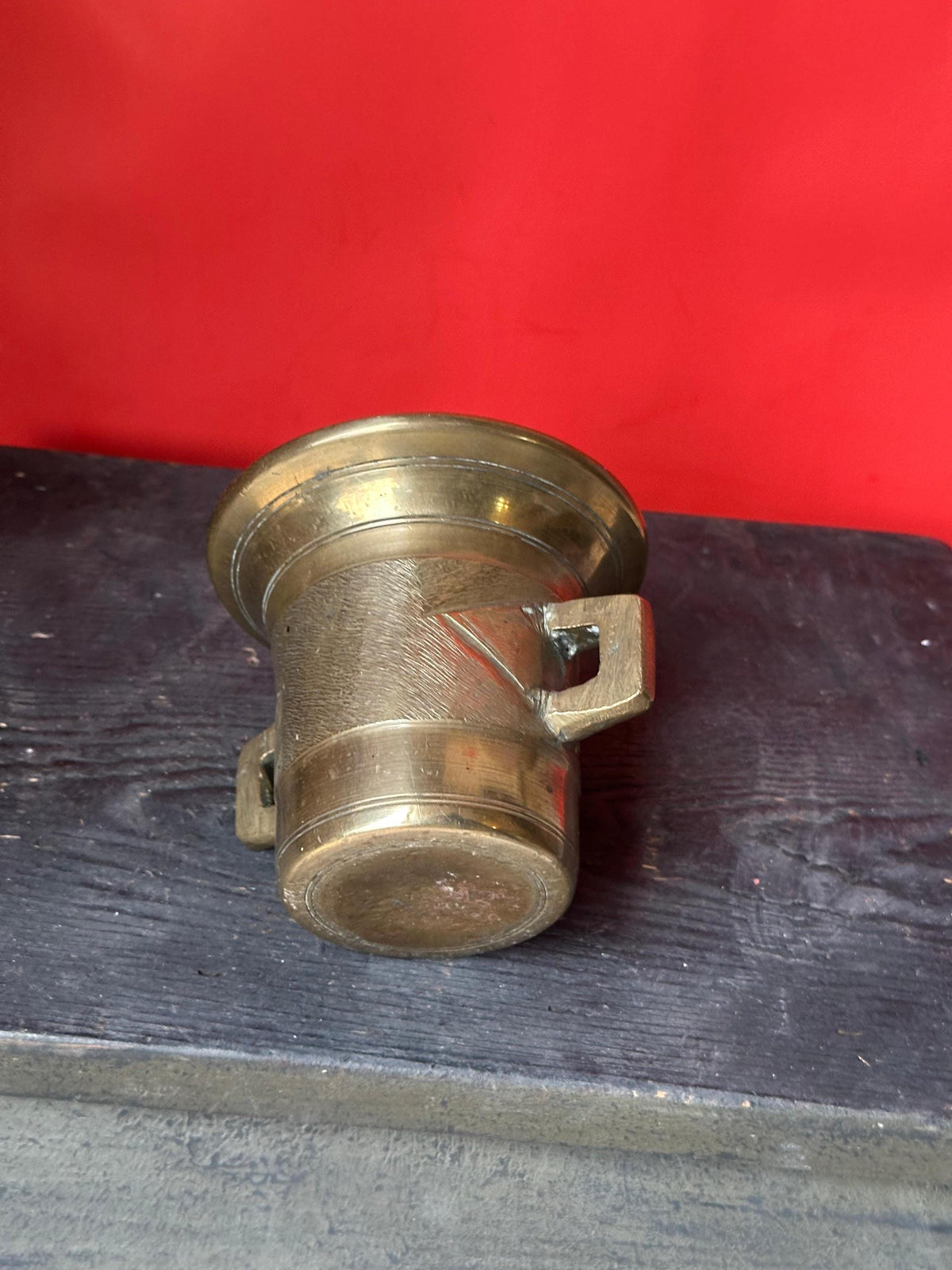 Vintage Heavy Brass Mortar Cup Square Handles Apothecary 4.5"