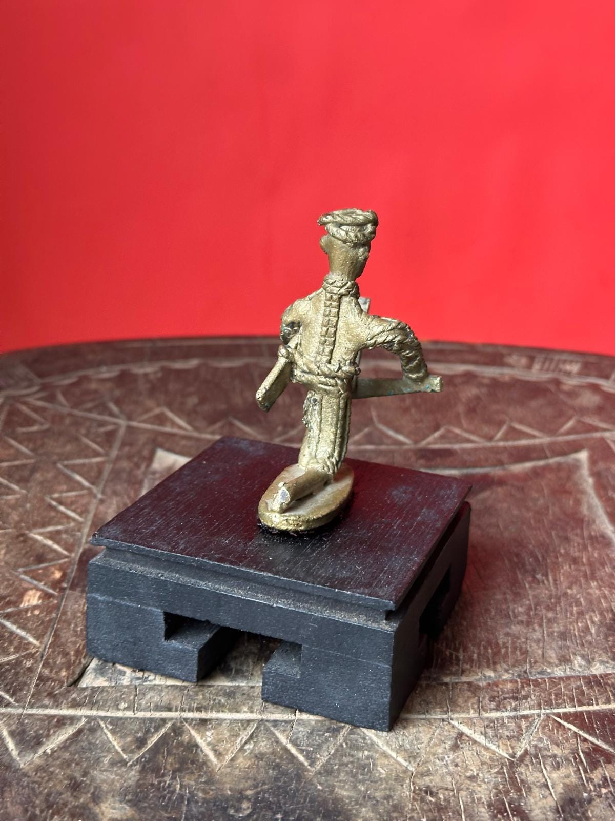 Vintage African Bronze Sculpture – Kneeling Warrior with Shield 2.8"
