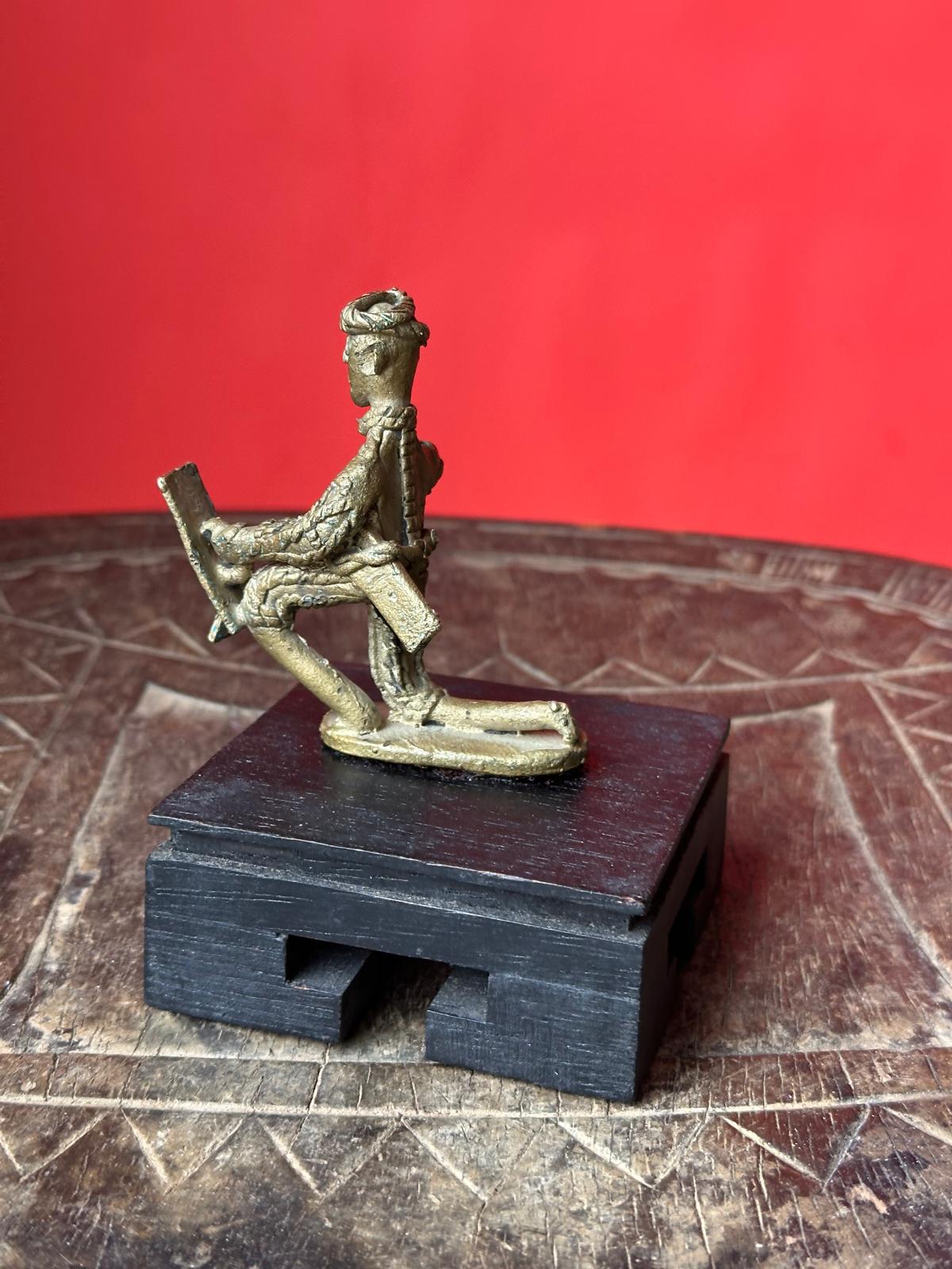 Vintage African Bronze Sculpture – Kneeling Warrior with Shield 2.8"