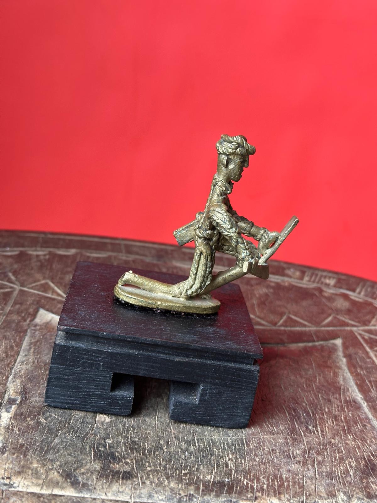 Vintage African Bronze Sculpture – Kneeling Warrior with Shield 2.8"