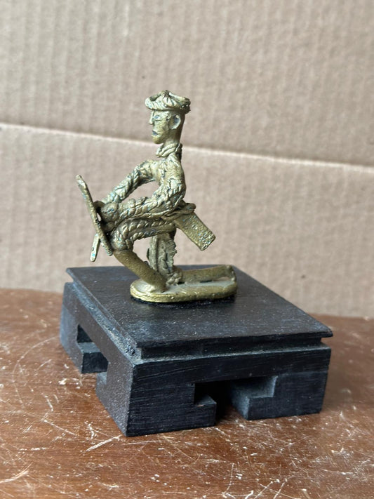 Vintage African Bronze Sculpture – Kneeling Warrior with Shield 2.8"