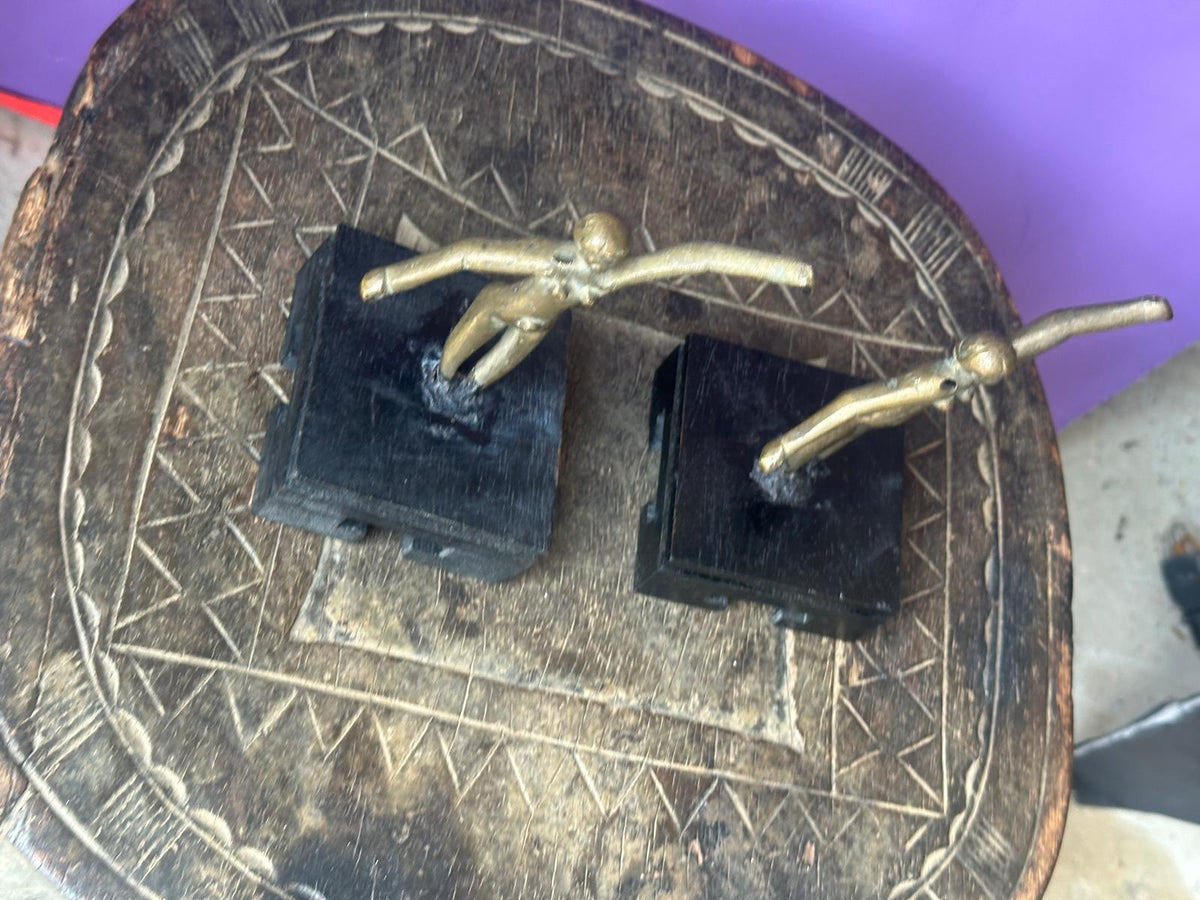 Pair Vintage African Bronze Functional Figures – Female Toggles / Counterweights