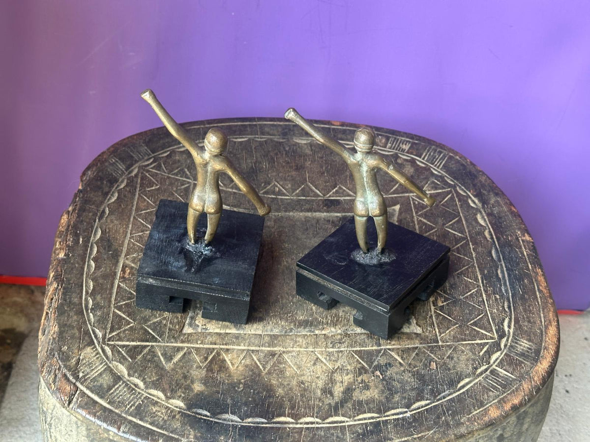 Pair Vintage African Bronze Functional Figures – Female Toggles / Counterweights