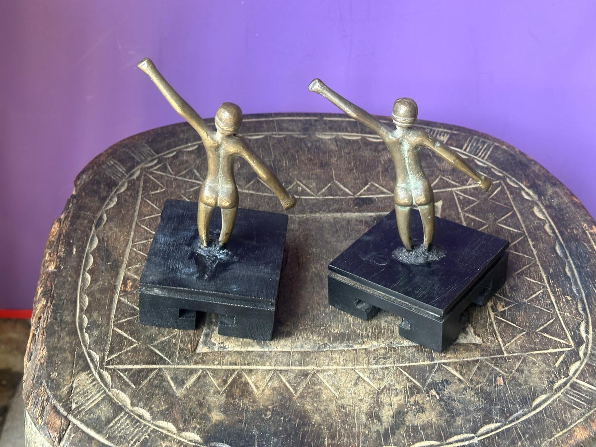 Pair Vintage African Bronze Functional Figures – Female Toggles / Counterweights